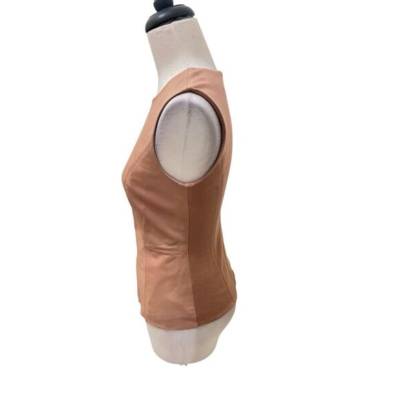 Antonio Melani Womens Genuine Leather Back Zip Crew Neck Sleeveless Top Tan XS - Picture 4 of 5